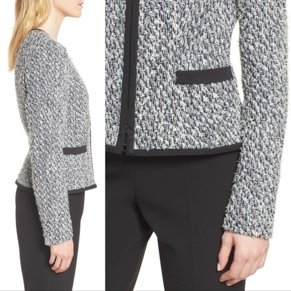 NWOT Hugo Boss Kalaila Tweed Zipper Jacket size 4 - Picture 2 of 11